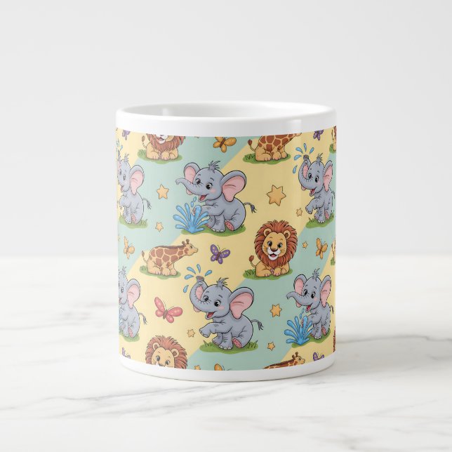 Colourful mug with playful animal illustrations (Front)