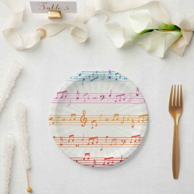 Colourful Multi colour Music note Musician  Paper Plate (Wedding)