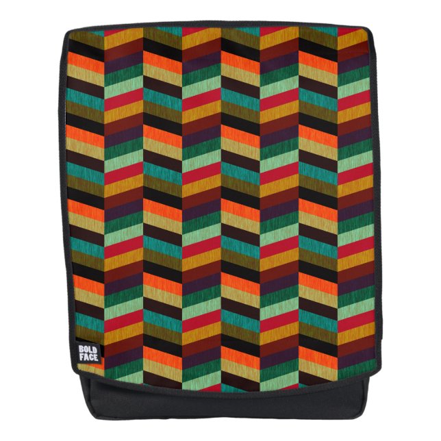 Colourful Multi-Coloured Herringbone Pattern Backpack (Front)