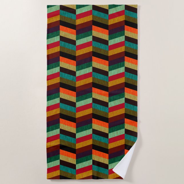 Colourful Multi-Coloured Herringbone Pattern Beach Towel (Front)