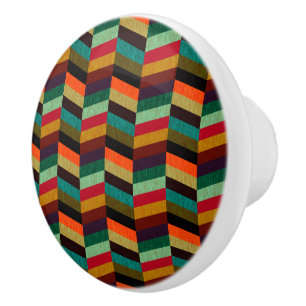 Colourful Multi-Coloured Herringbone Pattern Ceramic Knob