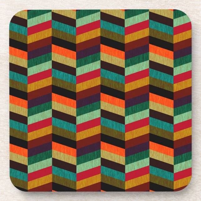 Colourful Multi-Coloured Herringbone Pattern Coaster (Front)