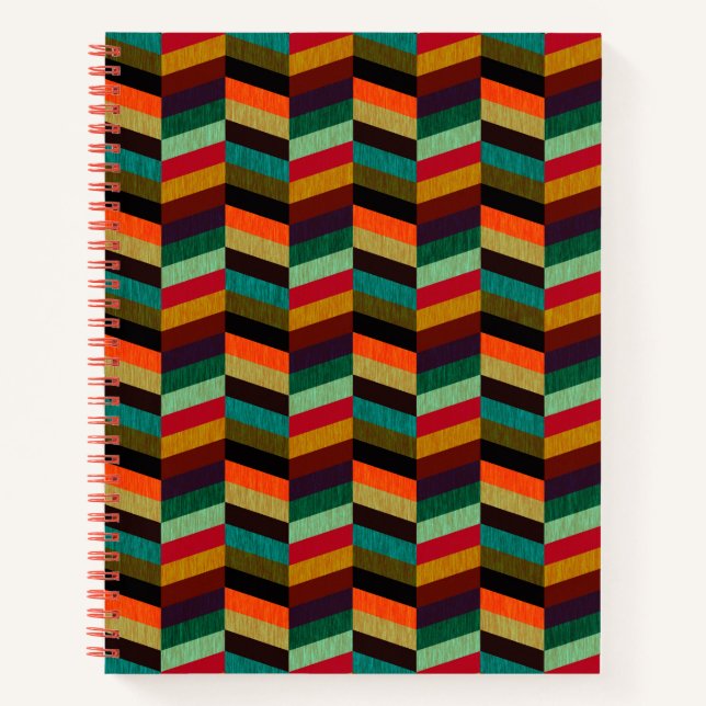 Colourful Multi-Coloured Herringbone Pattern Notebook (Front)