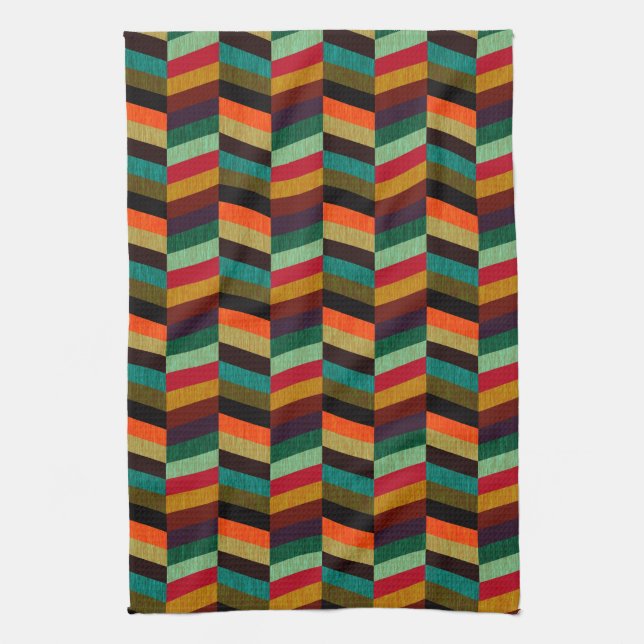 Colourful Multi-Coloured Herringbone Pattern Tea Towel (Vertical)
