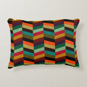 Colourful Multi-Coloured Herringbone Style Pattern Decorative Cushion