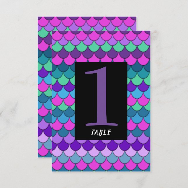 Colourful Multi-Coloured Mermaid Party Table Numbe Invitation (Front/Back)