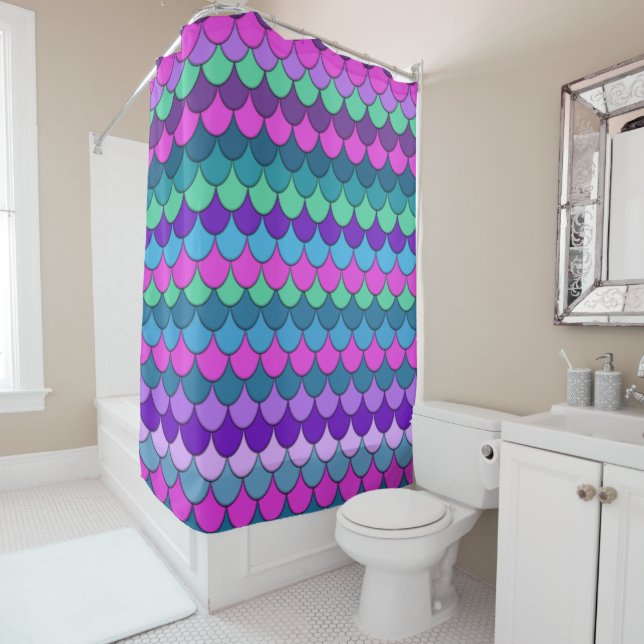 Colourful Multi-Coloured Mermaid Shower Curtain (In Situ)