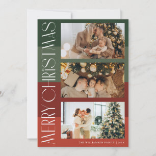 colourful multi photo red merry christmas card