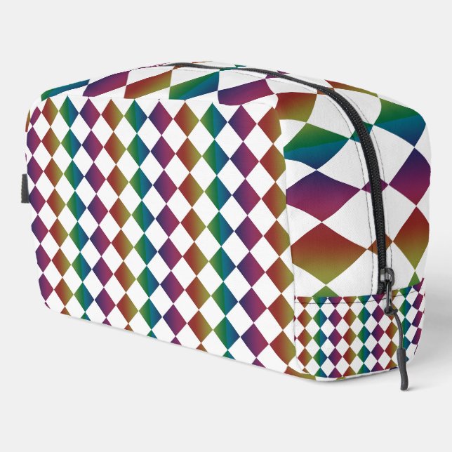 Colourful Multicolor Diamond Harlequin Chequered  Dopp Kit (Right Corner)
