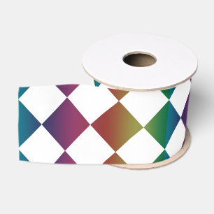 Colourful Multicolor Diamond Harlequin Chequered  Grosgrain Ribbon