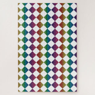 Colourful Multicolor Diamond Harlequin Chequered Jigsaw Puzzle