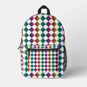 Colourful Multicolor Diamond Harlequin Chequered  Printed Backpack