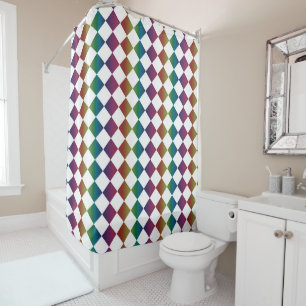 Colourful Multicolor Diamond Harlequin Chequered Shower Curtain