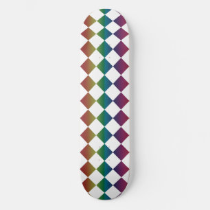 Colourful Multicolor Diamond Harlequin Chequered  Skateboard