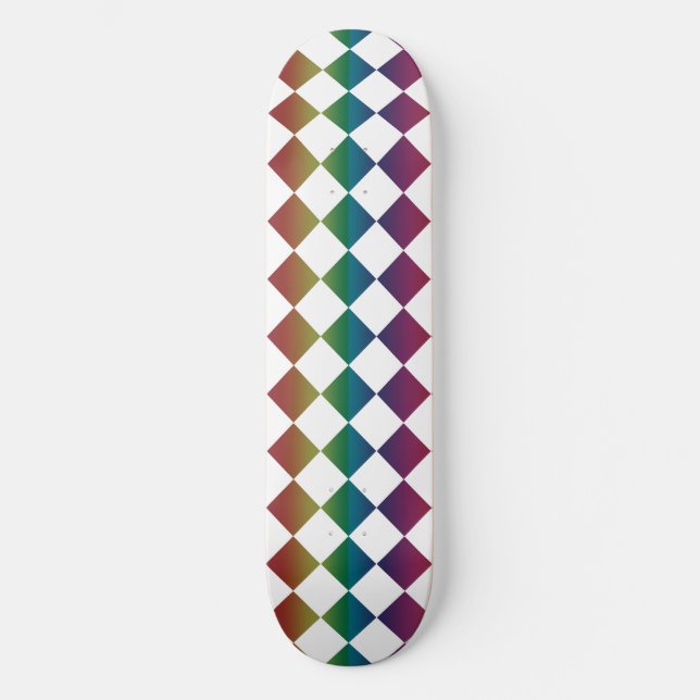 Colourful Multicolor Diamond Harlequin Chequered  Skateboard (Front)