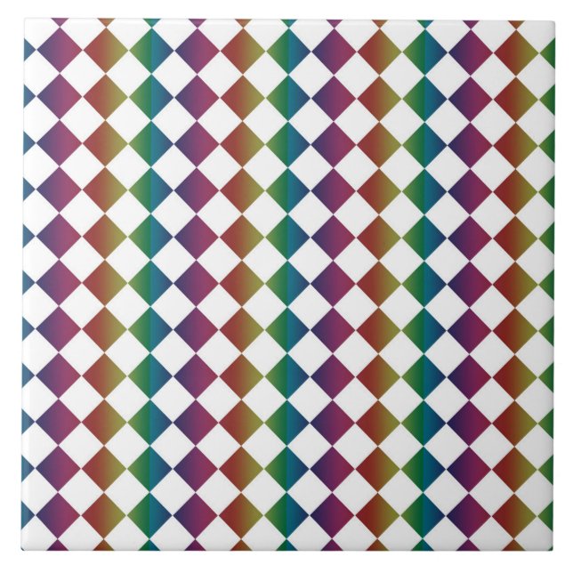 Colourful Multicolor Diamond Harlequin Chequered  Tile (Front)