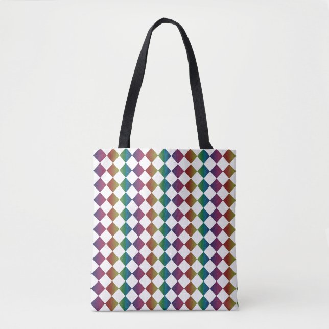 Colourful Multicolor Diamond Harlequin Chequered  Tote Bag (Front)