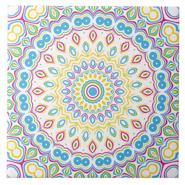 Colourful Multicolor Mandala Pattern Tile (Front)