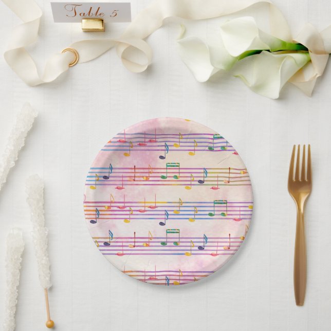 Colourful Multicolor Music Note Musician  Paper Plate (Wedding)