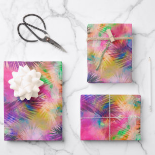 Colourful Multicolor Tropical Palm Leaves Wrapping Paper Sheet