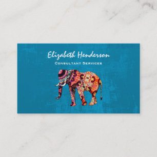 Colourful Multicolored Elephant on Blue Background Business Card