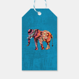 Colourful Multicolored Elephant on Blue Background Gift Tags