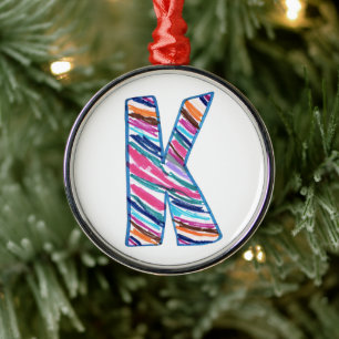 Colourful Multicolored Letter K as in Kay Metal Tree Decoration