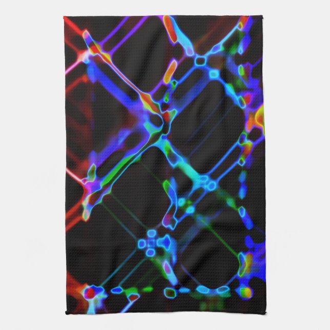 Colourful Multicolored Neon Lines Tea Towel (Vertical)