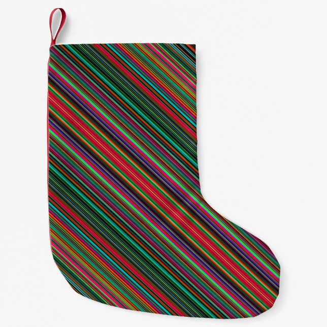 Colourful Multicolored Striped Pattern Small Christmas Stocking (Front)