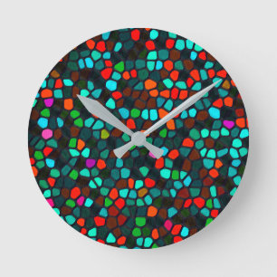 Colourful Multicoloured Mosaic Pattern Round Clock