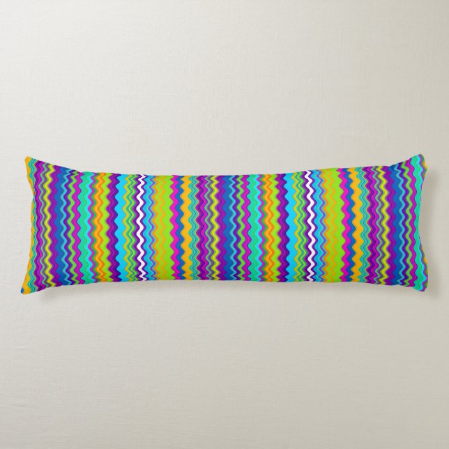 Colourful Multicoloured Wavy Line Pattern Body Cushion (Front)