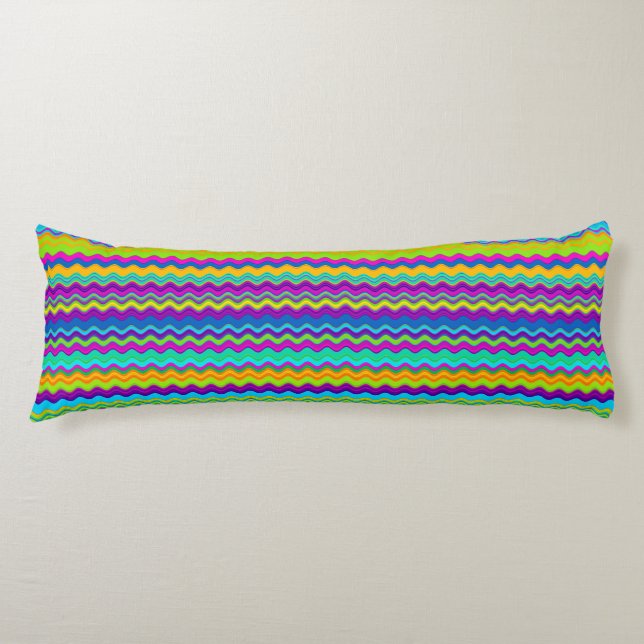 Colourful Multicoloured Wavy Line Pattern Body Cushion (Front)