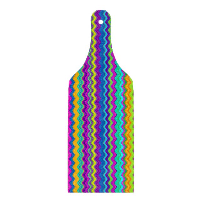 Colourful Multicoloured Wavy Line Pattern Cutting Board (Front)