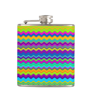 Colourful Multicoloured Wavy Line Pattern Hip Flask