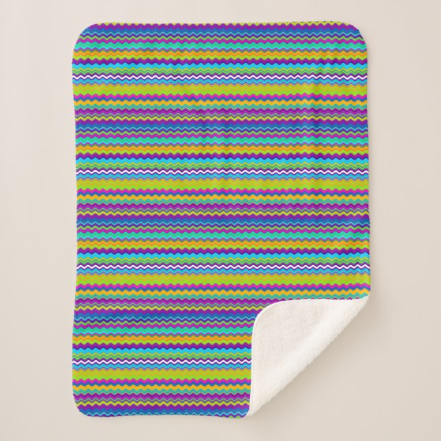 Colourful Multicoloured Wavy Line Pattern Sherpa Blanket (Front)