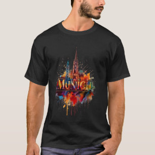 Colourful Munich Skyline Watercolor Art München Ba T-Shirt