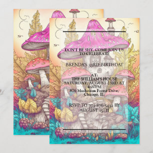 Colourful Mushroom Dwelling Hut Birthday Party Invitation