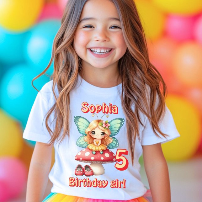 Colourful mushroom fairy butterfly birthday  T-Shirt (Creator Uploaded)