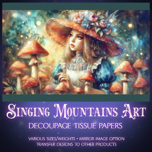 Colourful Mushroom Fantasy Forest Alice Decoupage Tissue Paper