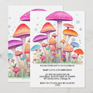 Colourful Mushroom Forest Art Birthday Party Invitation