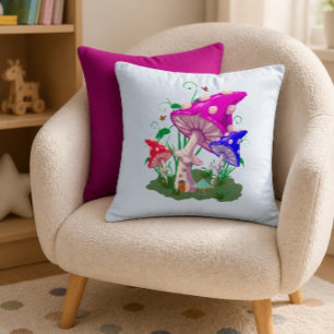 Colourful Mushroom Light Blue Cushion