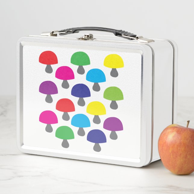 Colourful Mushroom Pattern Metal Lunch Box (In Situ)