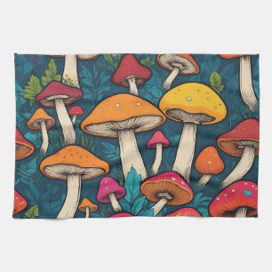 Colourful Mushroom Pattern Tea Towel