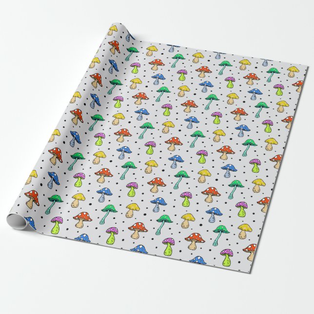 Colourful Mushroom Pattern Wrapping Paper (Unrolled)