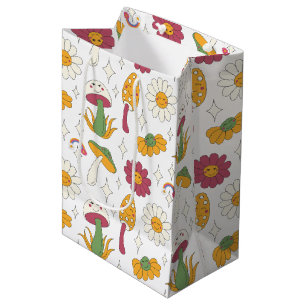 Colourful Mushroom, Rainbow and Daisies Pattern Medium Gift Bag