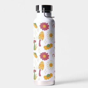 Colourful Mushroom, Rainbow and Daisies Pattern Water Bottle