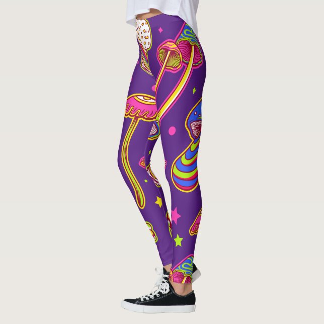 Colourful Mushrooms - Amazing Magic Plants Pattern Leggings (Left)