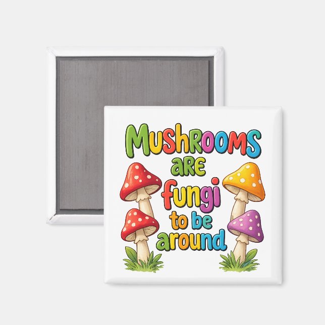 Colourful mushrooms design, bright forest fungi magnet (Front/Back)