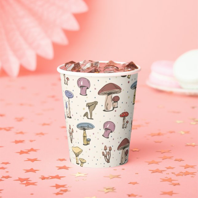 Colourful Mushrooms Doodle Pattern Paper Cups (Insitu)