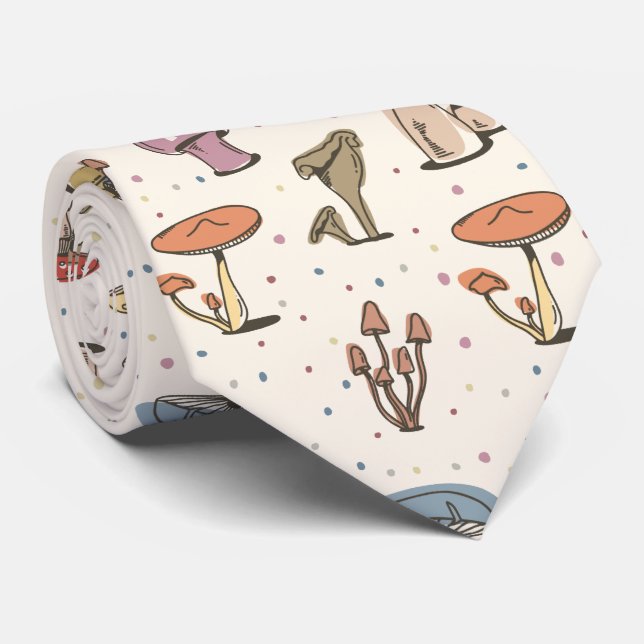Colourful Mushrooms Doodle Pattern Tie (Rolled)